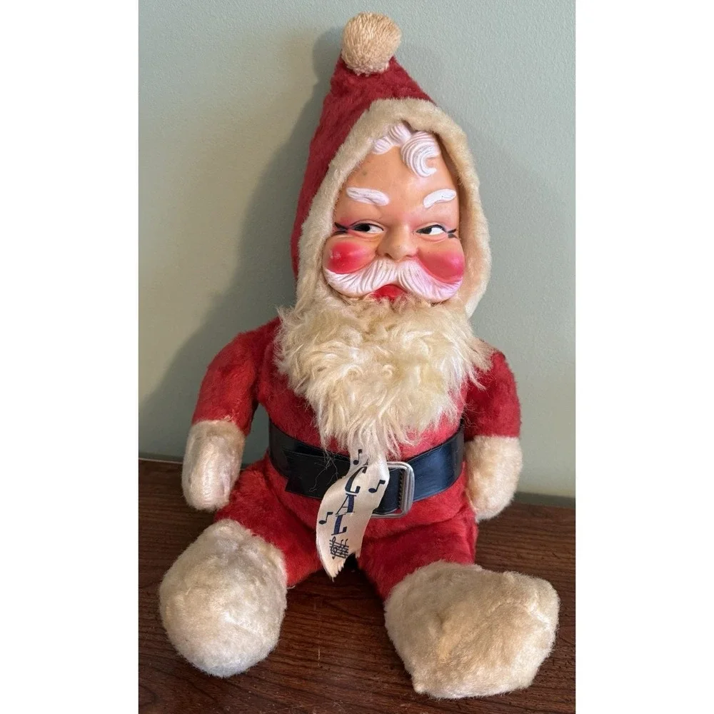 VTG 1950s Musical Rubber Faced Santa Claus Plush Stuffed Doll 18